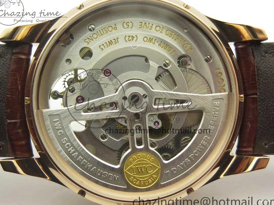MIROTIME 0223 Portuguese Tourbillon IW504602 RG ZF Best Edition White Dial on Brown Leather Strap Stretchable 7178